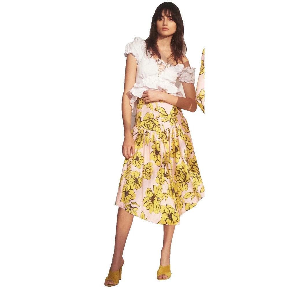 Marissa Webb Women's Oliver Skirt size 2 NWT High Low Midi Drop Waist Button Up